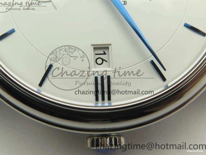 0514 Fashionable De Ville Prestige Real Power Reserve SS TW 1:1 Best Edition White Dial Blue Markers On Leather Strap A 8094